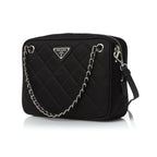 Prada Black Tessuto Nylon Quilted Triangle Logo Cross Body Bag 1BH910