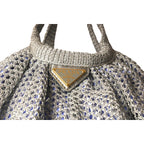 Prada Rete Metallic Silver Woven Mesh Striped Lining Tote Bag 1BC039