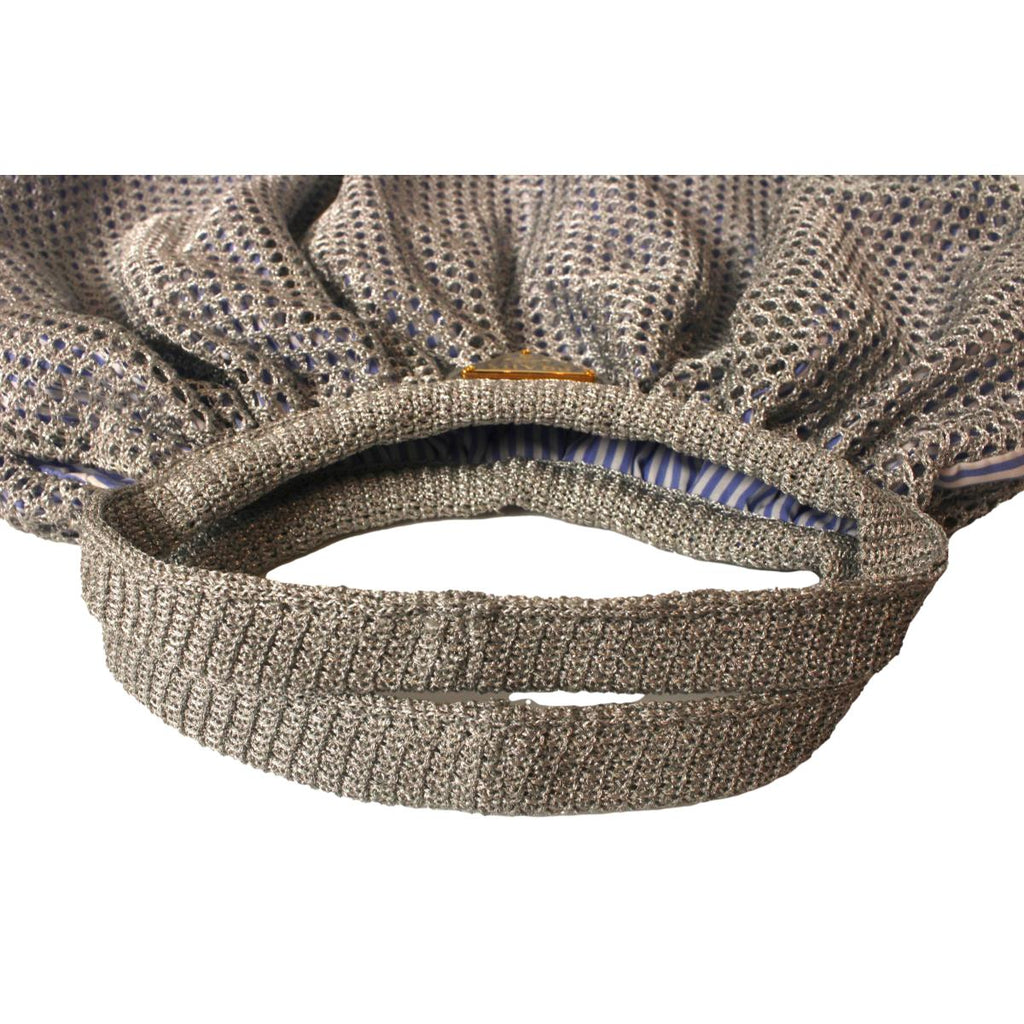 Prada Rete Metallic Silver Woven Mesh Striped Lining Tote Bag 1BC039