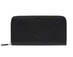 Prada Saffiano Active Black Leather Stripe Zip Around Wallet 2ML317