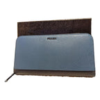 Prada Saffiano Active Coblato Blue Leather Baltico Stripe Zip Around Wallet 2ML317