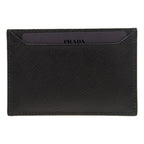 Prada Saffiano Leather Black Gold Triangle Logo Card Holder 1MC208