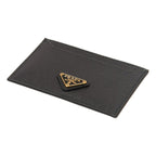 Prada Saffiano Leather Black Gold Triangle Logo Card Holder 1MC208