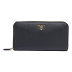 Prada Black Saffiano Leather Zip Around Wallet 1ML506