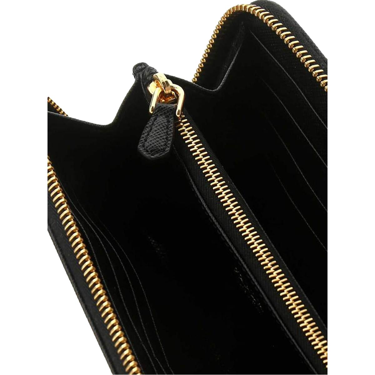 Prada Black Saffiano Leather Zip Around Wallet 1ML506