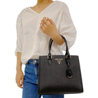Prada Saffiano Lux Black Medium Satchel Handbag 1BA227