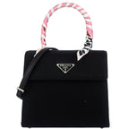 Prada Tessuto Foulard Handbag Silk Wrapped Handle Black Petalo 1BA656