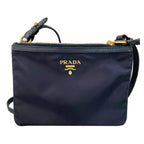 Prada Tessuto Nylon Blue Zip Calf Leather Cross Body Bag 1BH046