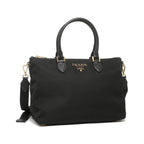 Prada Tessuto Nylon Saffiano Leather Trim Black Medium Satchel 1BA278