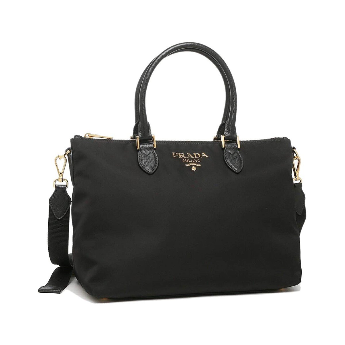 Prada Tessuto Nylon Saffiano Leather Trim Black Medium Satchel 1BA278