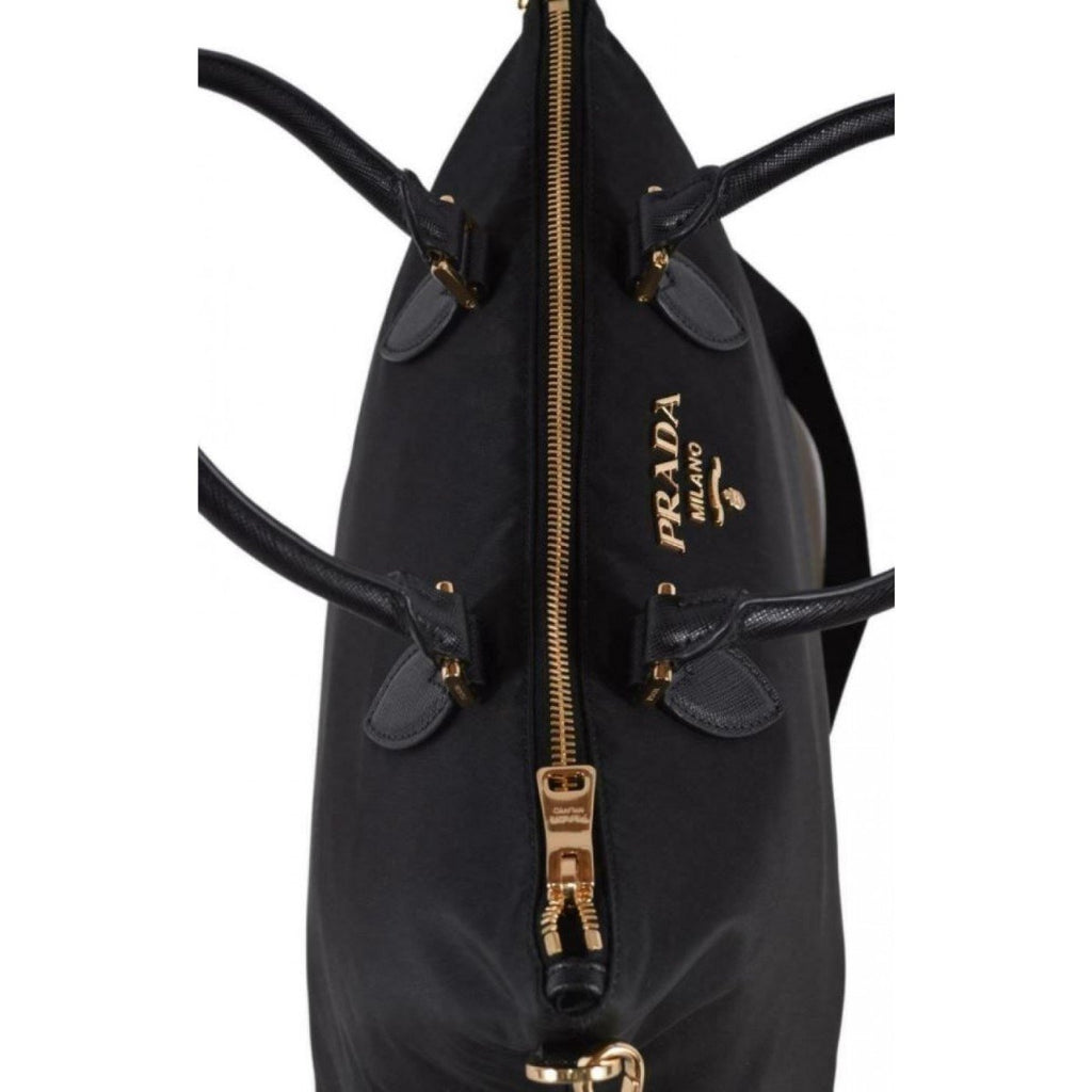 Prada Tessuto Nylon Saffiano Leather Trim Black Medium Satchel 1BA278