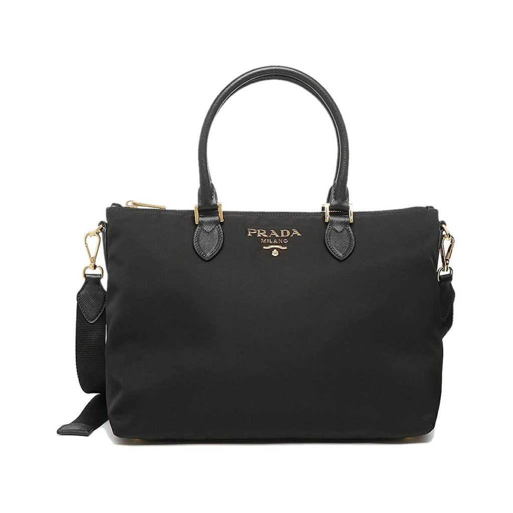 Prada Tessuto Nylon Saffiano Leather Trim Black Medium Satchel 1BA278