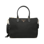 Prada Tessuto Nylon Saffiano Leather Trim Black Medium Satchel 1BA278