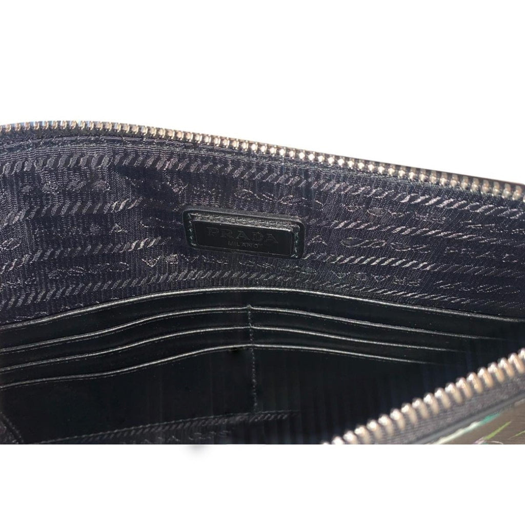 Prada Thunder Frankenstein Black Leather Studded Wristlet Bag 2NH005