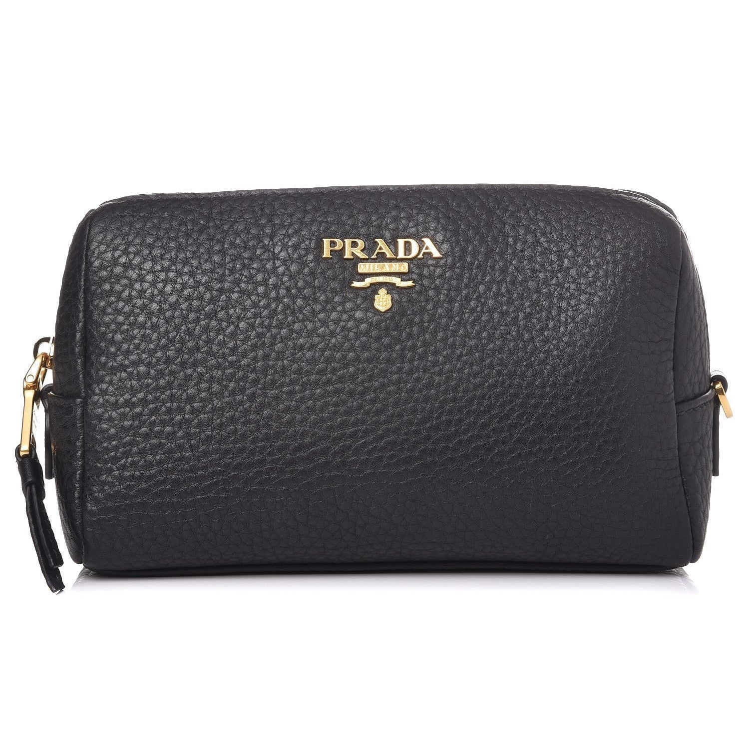 Prada Vitello Daino Black Leather Cosmetic Pouch 1ND004