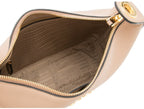 Prada Vitello Daino Tan Leather Bag Nylon Web Striped Strap 1BC166 - 1BC052