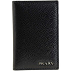 Prada Black Navy Vitello Micro Grain Mens Vertical Card Holder 2MC035