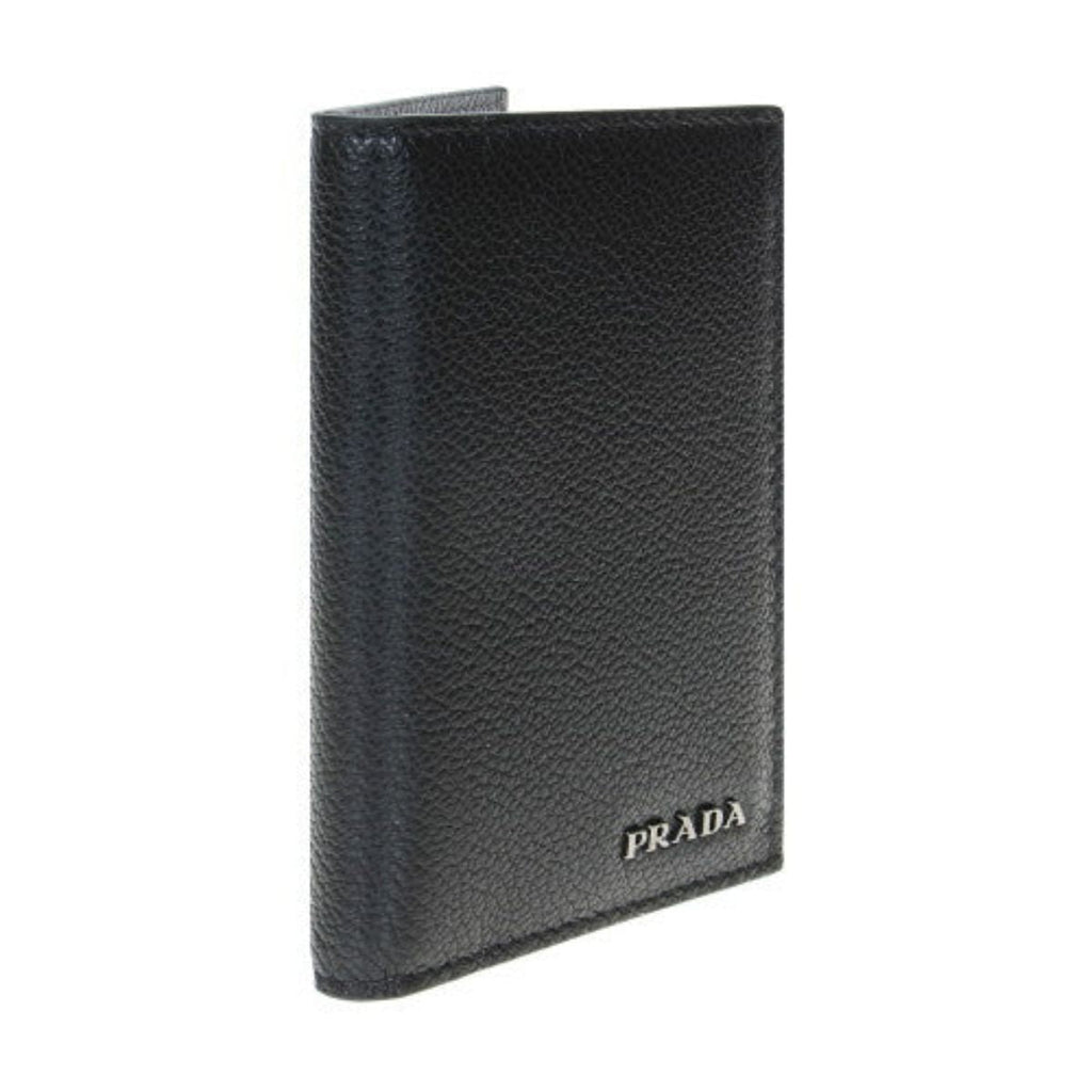 Prada Black Grey Vitello Micro Grain Vertical Card Holder Wallet 2MC035