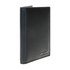 Prada Black Grey Vitello Micro Grain Vertical Card Holder Wallet 2MC035