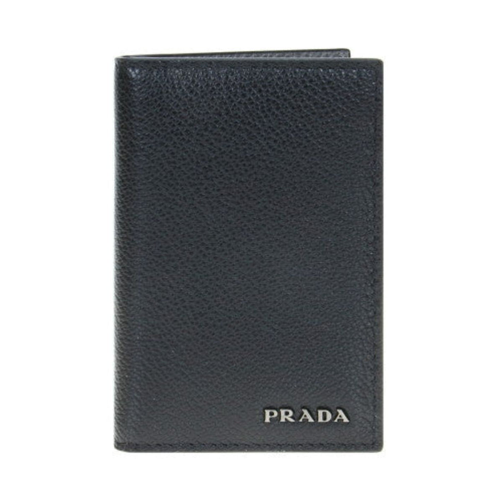 Prada Black Grey Vitello Micro Grain Vertical Card Holder Wallet 2MC035