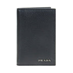 Prada Black Grey Vitello Micro Grain Vertical Card Holder Wallet 2MC035