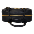 Prada Vitello Phenix Black Leather Stripe Strap Satchel Bag 1BB086
