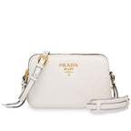 Prada Vitello Phenix White Leather Double Zip Camera Crossbody 1BH079