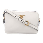 Prada Vitello Phenix White Leather Double Zip Camera Crossbody 1BH079