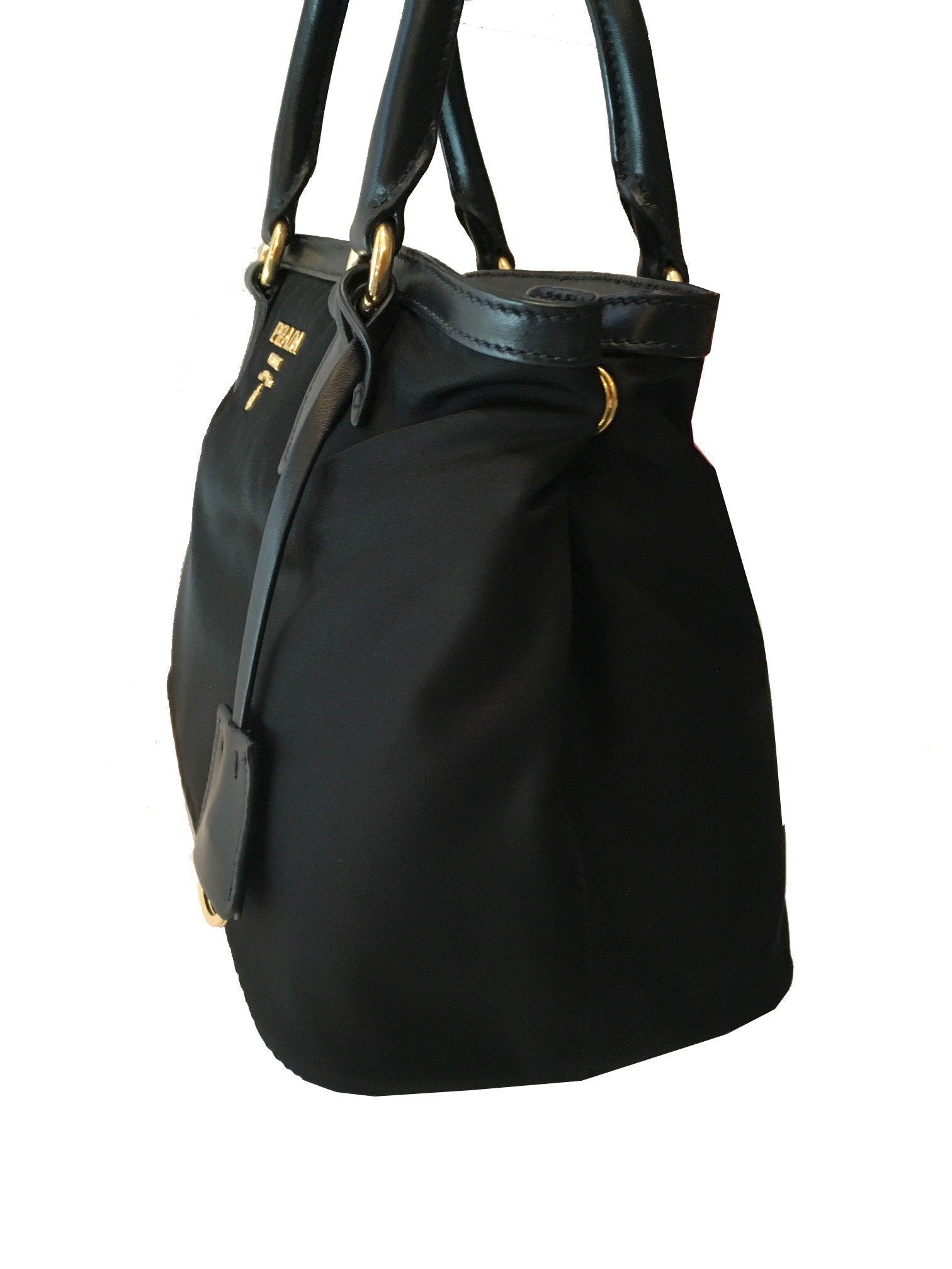 Prada Tessuto Nylon Black Saffiano Medium Handbag Satchel 1BA173