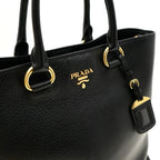 Prada Black Vitello Phenix Leather Shopping Tote Bag 1BG865