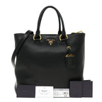 Prada Black Vitello Phenix Leather Shopping Tote Bag 1BG865