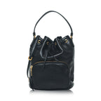 Prada Black Glace Calf Leather Logo Small Bucket Crossbody Bag 1BH038