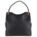Prada Vitello Phenix Black Leather Embossed Logo Hobo Tote Bag 1BC051