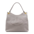 Prada Vitello Phenix Grey Leather Embossed Logo Hobo Tote Bag 1BC051