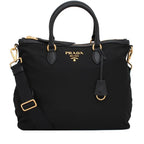 Prada Black Tessuto Nylon Calf Leather Trim Satchel Tote Bag 1BC060