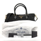 Prada Black Tessuto Nylon Calf Leather Trim Satchel Tote Bag 1BC060