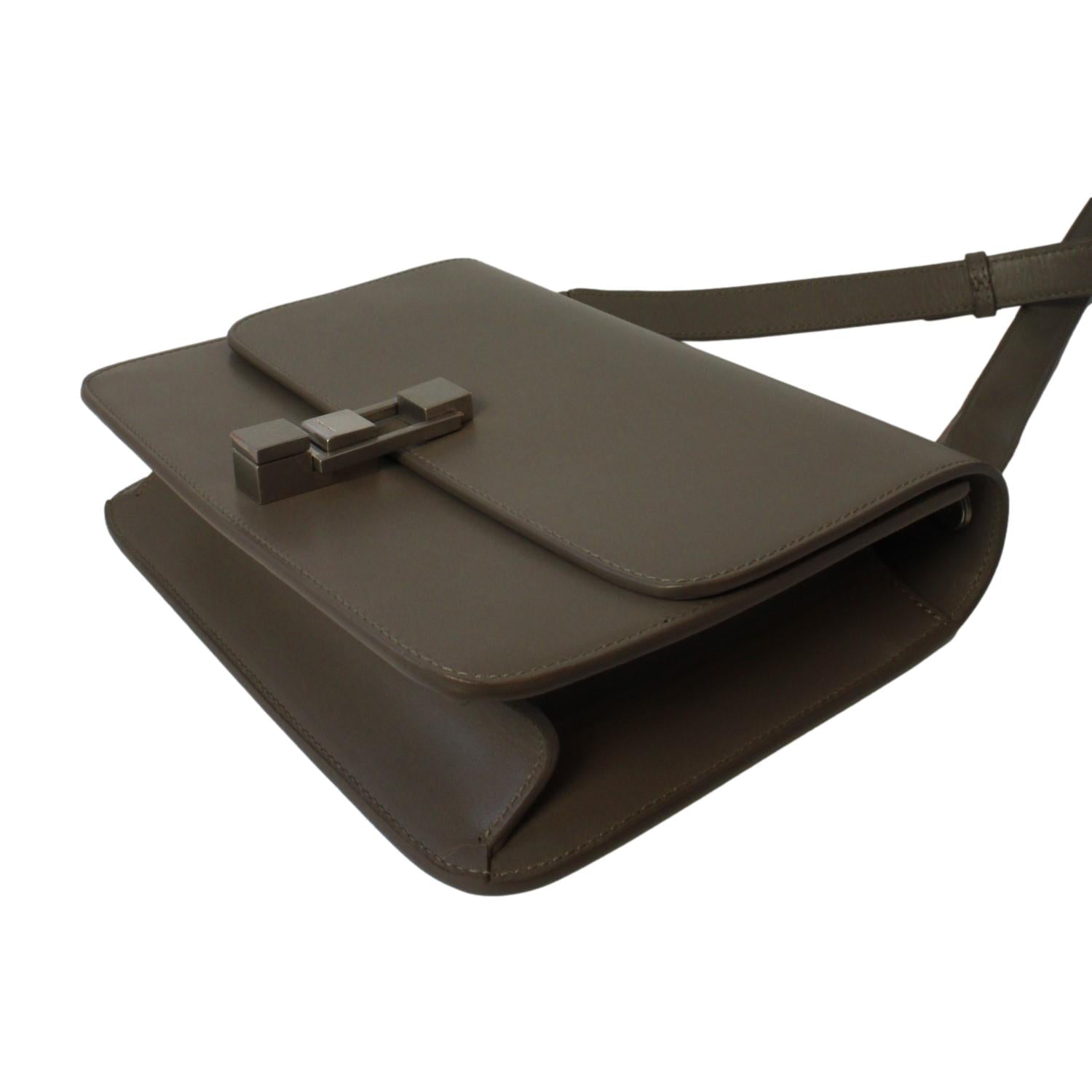 Saint Laurent Carre Taupe Ultra Soft Calf Leather Shoulder Bag 585060