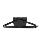 Saint Laurent Kaia Black Leather Croc Embossed Mini Belt Bag 634922