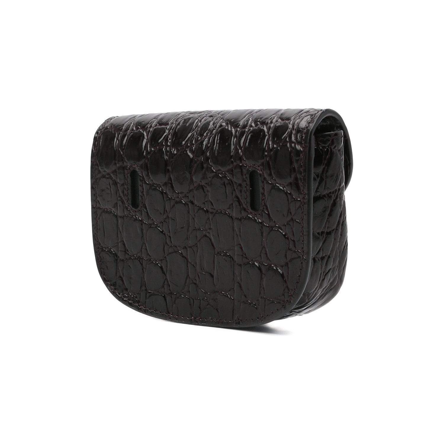 Saint Laurent Kaia Black Leather Croc Embossed Mini Belt Bag 634922