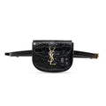 Saint Laurent Kaia Black Leather Croc Embossed Mini Belt Bag 634922