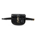 Saint Laurent Kaia Black Leather Croc Embossed Mini Belt Bag 634922