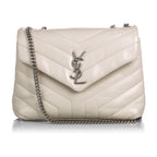 Saint Laurent Loulou Ivory Leather Matelasse Medium Shoulder Bag 458716