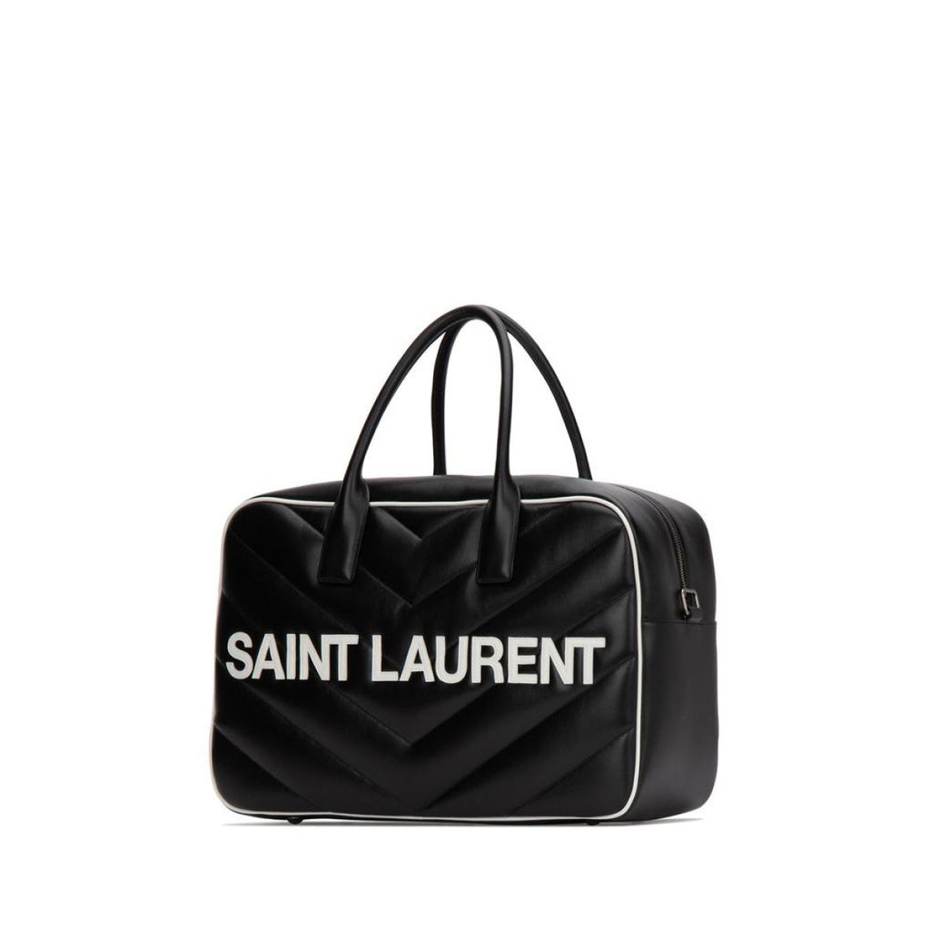 Saint Laurent Miles Logo Black Calf Leather Duffel Bowling Bag 525145
