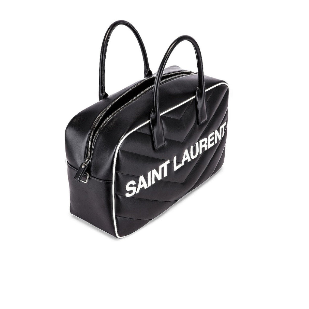 Saint Laurent Miles Logo Black Calf Leather Duffel Bowling Bag 525145