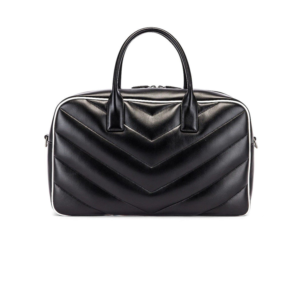 Saint Laurent Miles Logo Black Calf Leather Duffel Bowling Bag 525145