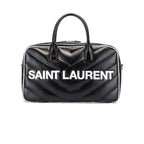 Saint Laurent Miles Logo Black Calf Leather Duffel Bowling Bag 525145