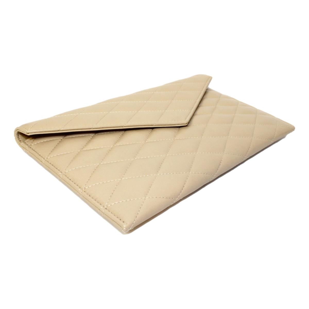 Saint Laurent Sade Logo Beige Leather Quilted Pouch Clutch Bag 636533