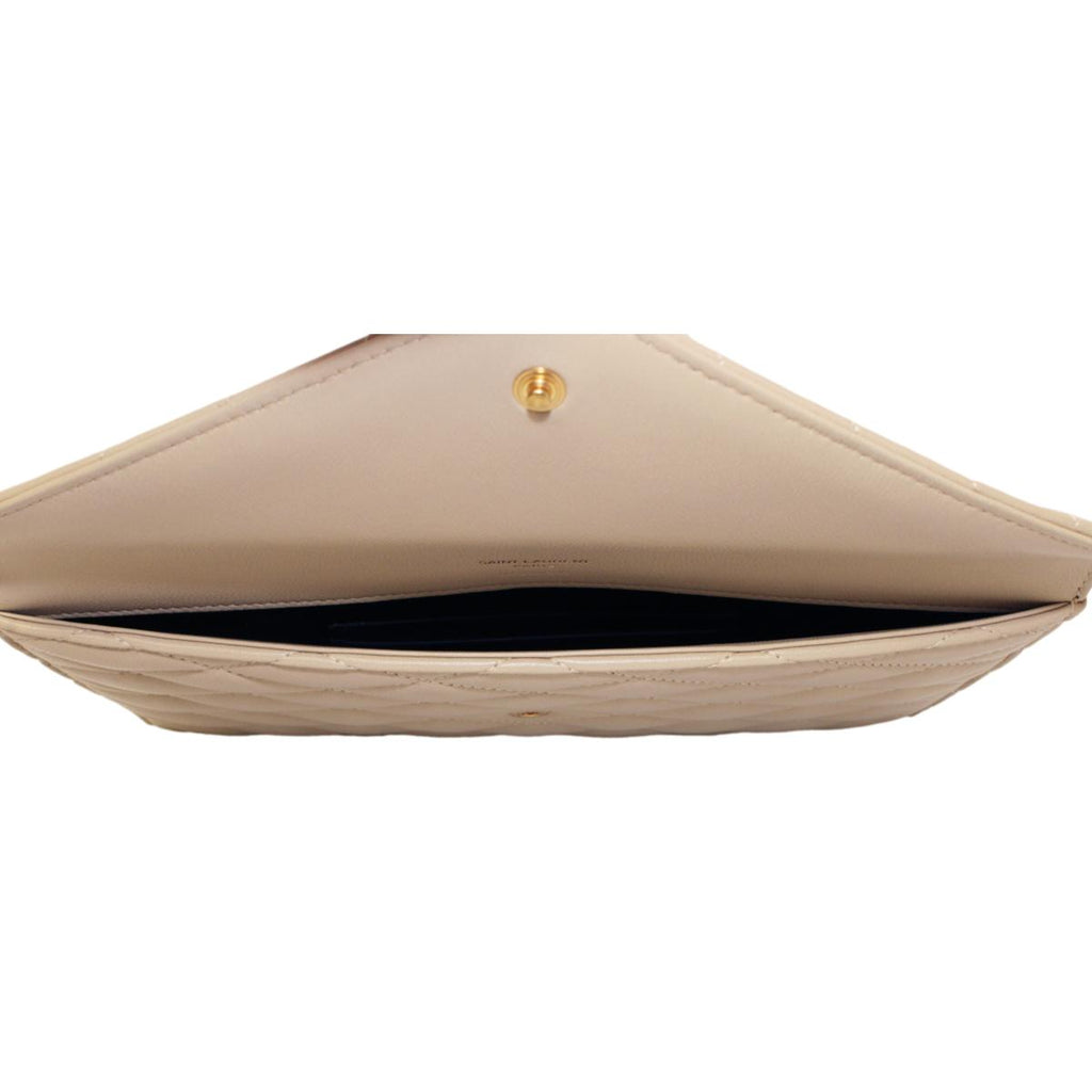 Saint Laurent Sade Logo Beige Leather Quilted Pouch Clutch Bag 636533