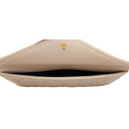 Saint Laurent Sade Logo Beige Leather Quilted Pouch Clutch Bag 636533
