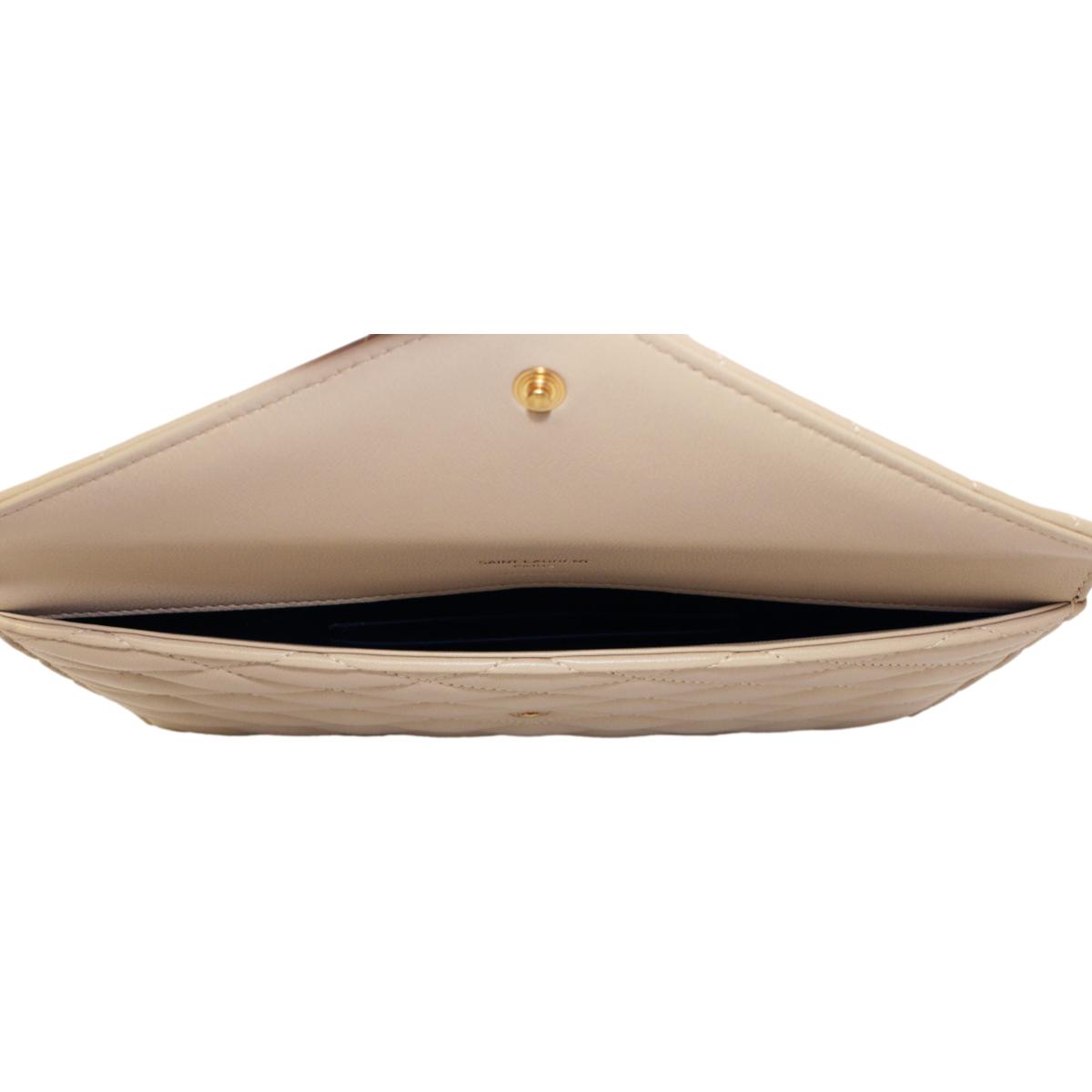 Saint Laurent Sade Logo Beige Leather Quilted Pouch Clutch Bag 636533